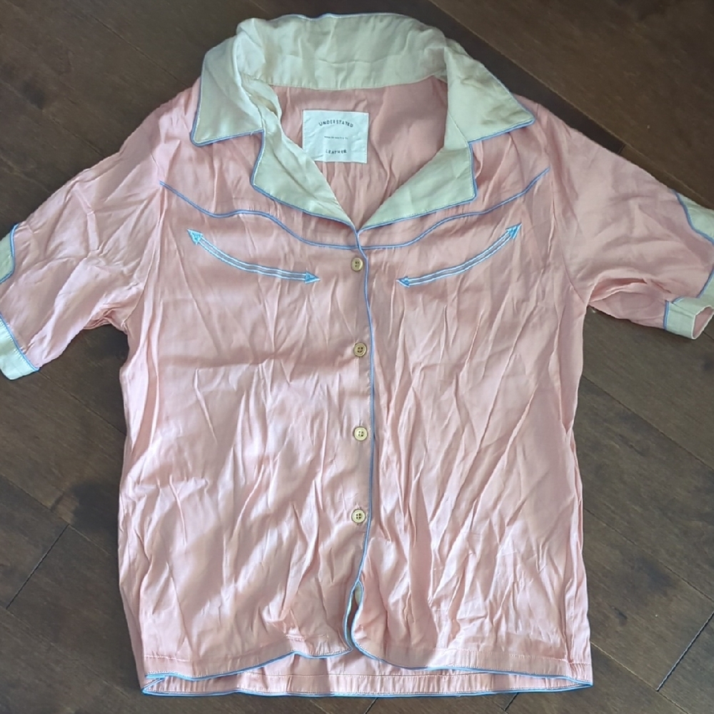 Understated Leather Pink and White Button-Up Shirt